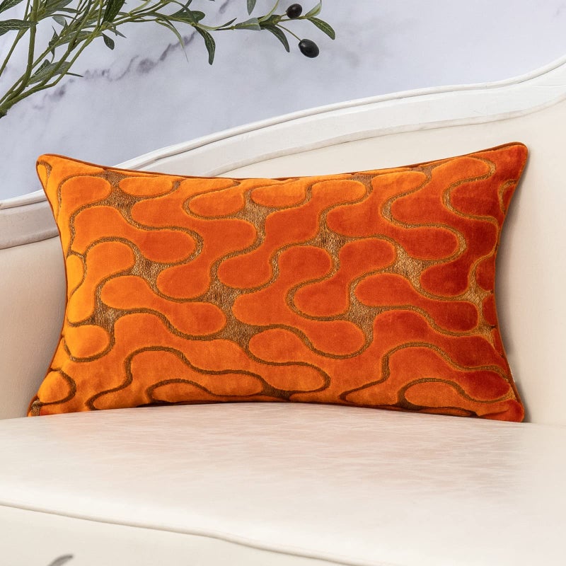 Yangest Orange Throw Pillow Cover Wavy Cushion Cover Modern Zippered Rectangular Pillowcase for Sofa Couch Bedroom Living Room Home Decorative, 12x20 Inch - Image 1